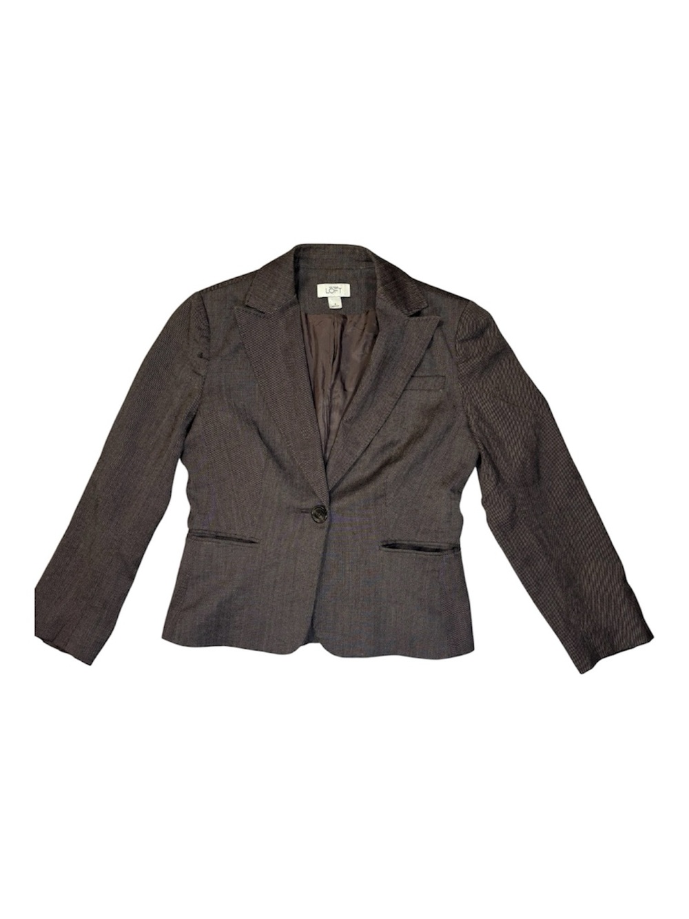 LOFT Blazer, Tweed Twill, Java Brown Single-Button Blazer, Size 4